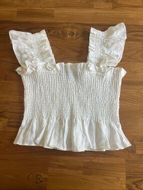 Hill House White Smocked Ruffle-Strap Tank